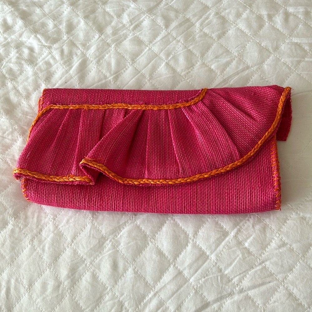 Pink and Orange Woven Clutch